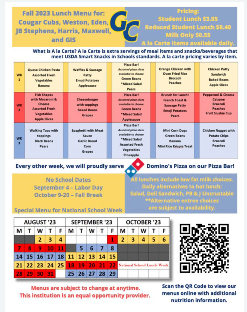Menu J.B. Stephens Elementary School